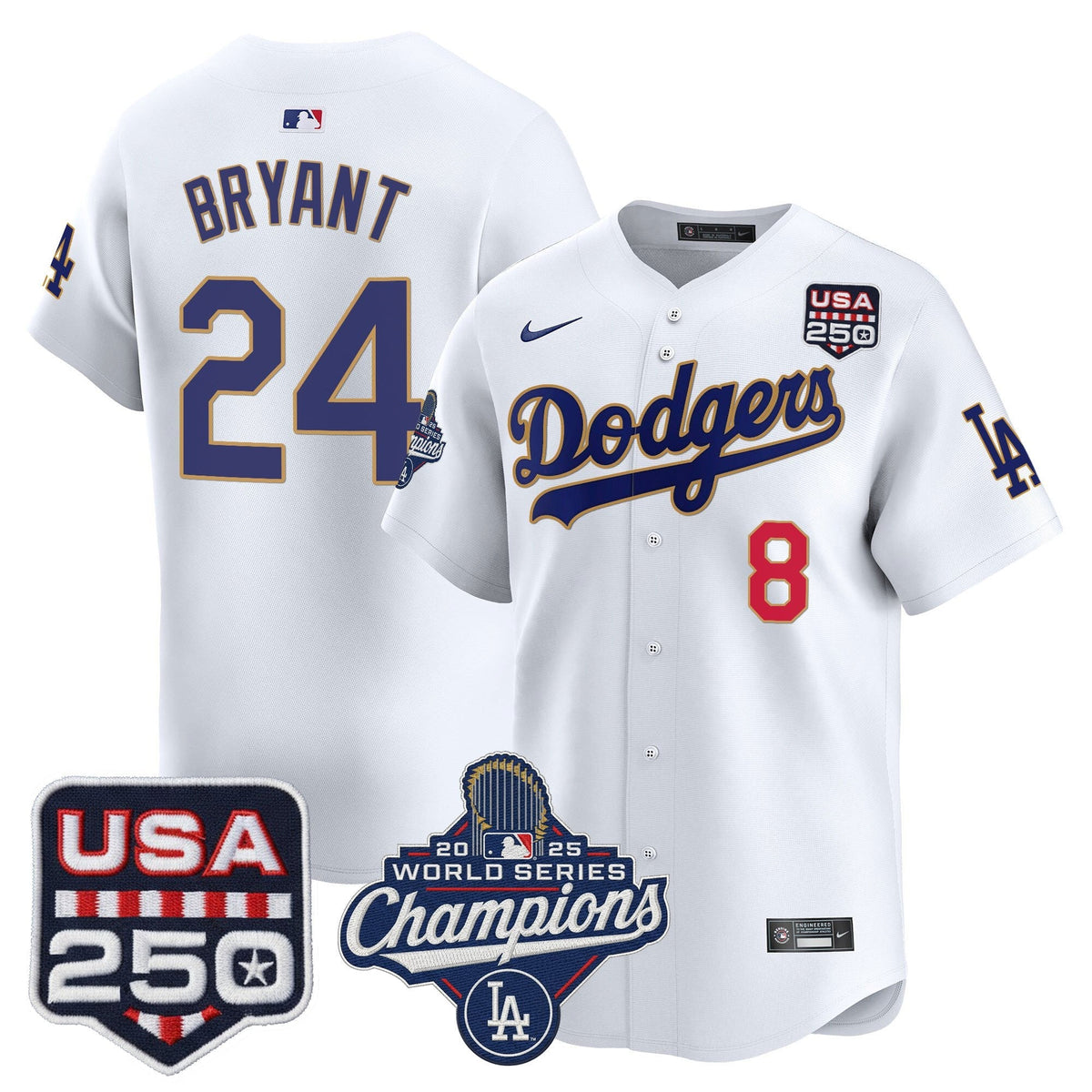 Dodgers 2025 World Series Champions & 250America Patch Vapor Premier Limited Jersey - All Stitched
