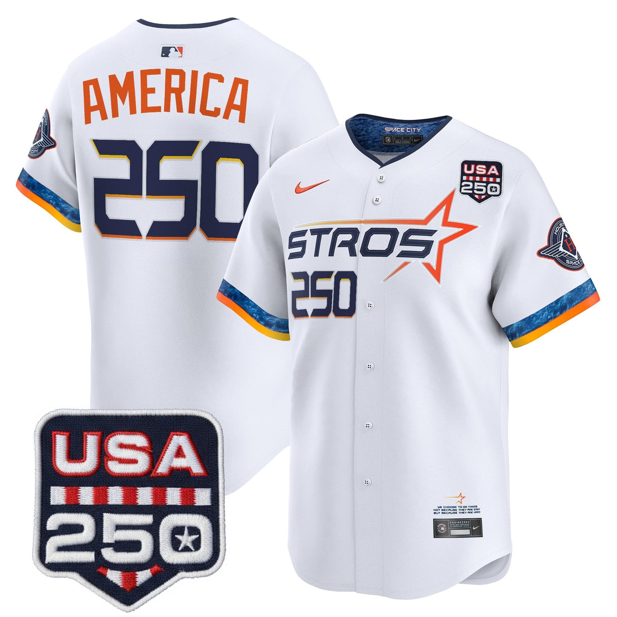 Menâs HOU 250America Patch Vapor Premier Limited Jersey - All Stitched