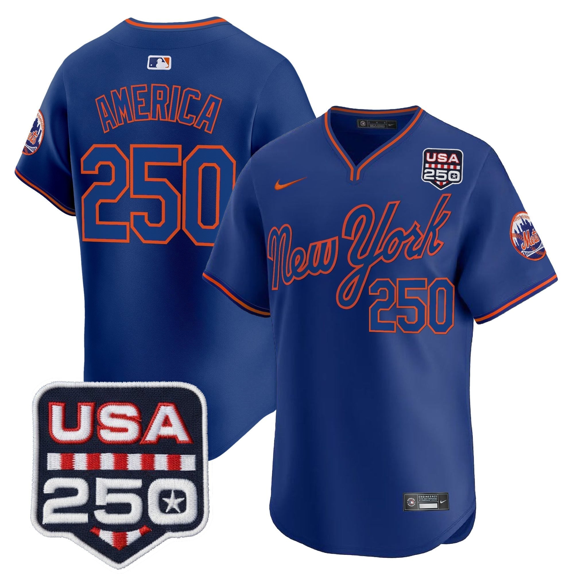 NYM Road Alternate & 250America Patch Vapor Limited Jersey - All Stitched