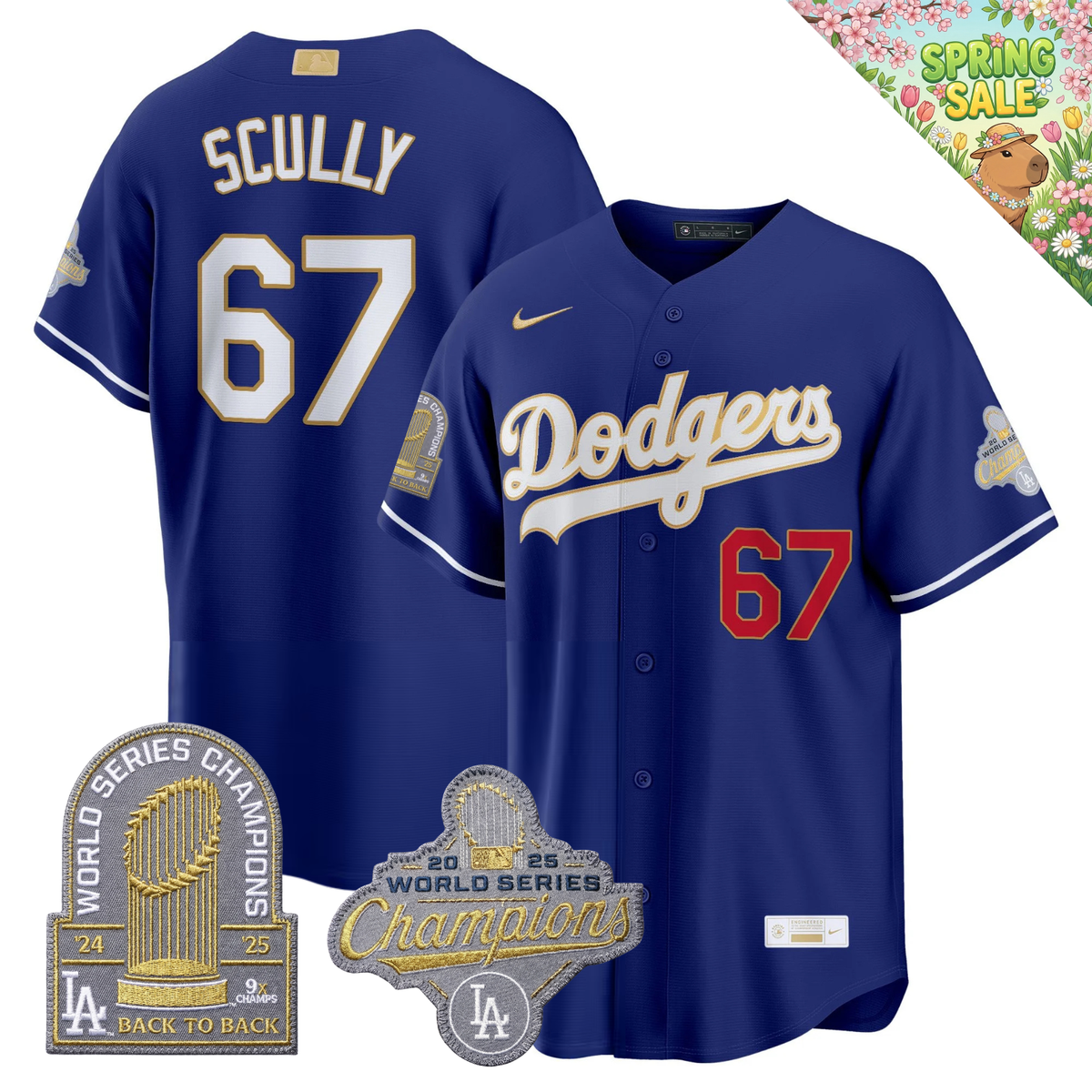 LAD "Gold Collection" Premier Limited Navy Jersey - 9X World Series Champions - Stitched