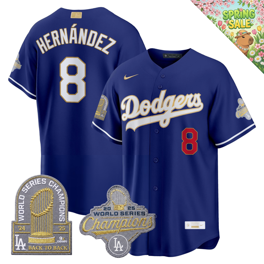 LAD "Gold Collection" Premier Limited Navy Jersey - 9X World Series Champions - Stitched