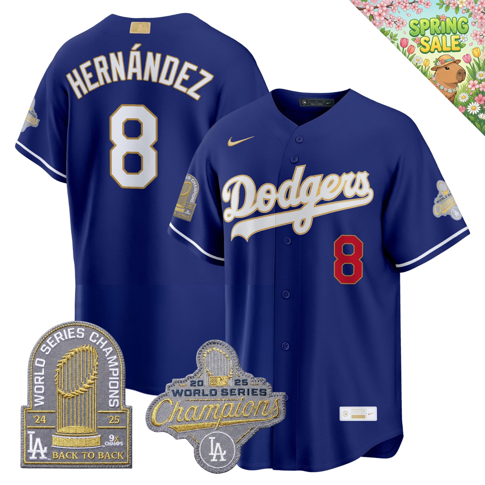 LAD "Gold Collection" Premier Limited Navy Jersey - 9X World Series Champions - Stitched