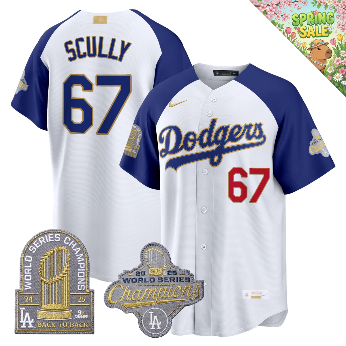 LAD "Gold Collection" Premier Limited Navy Jersey - 9X World Series Champions - Stitched