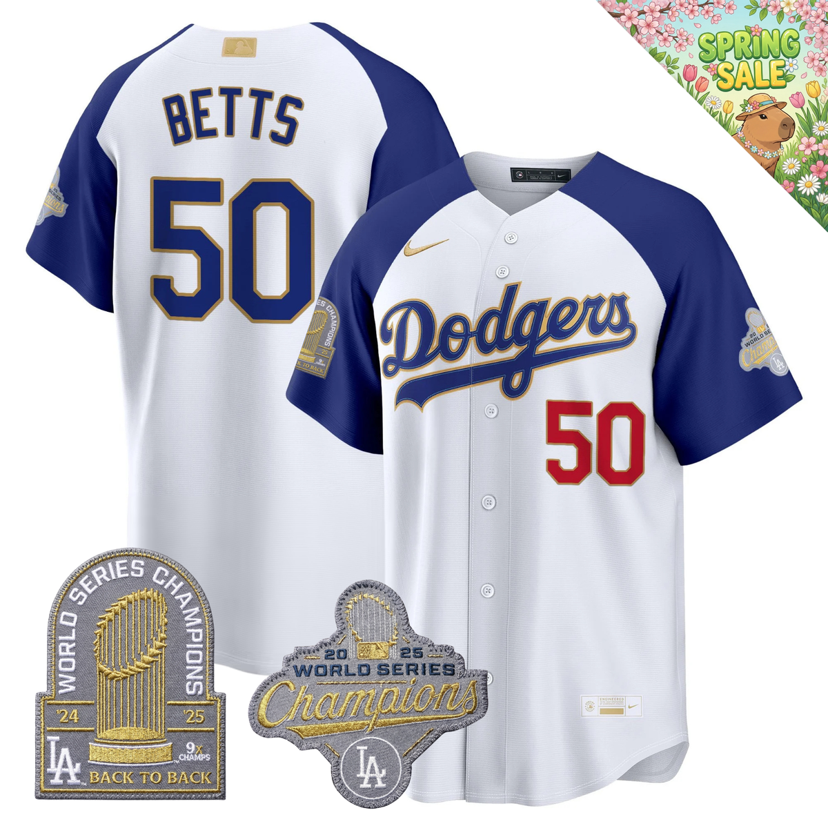 LAD "Gold Collection" Premier Limited Navy Jersey - 9X World Series Champions - Stitched