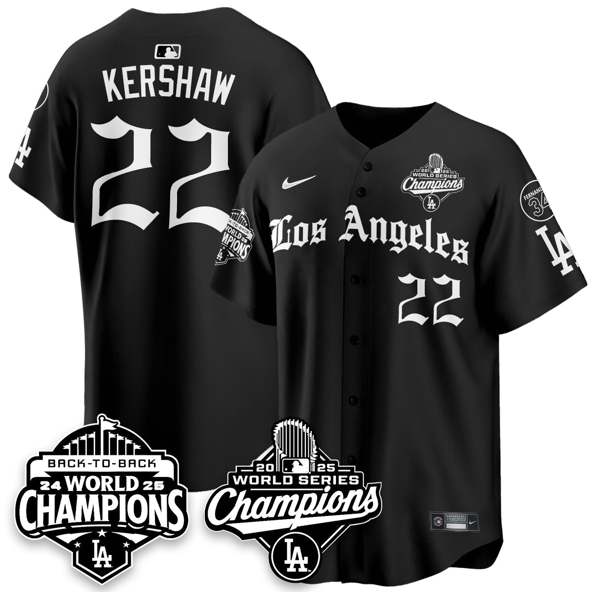 LAD 2025 World Series Champions Vapor Premier Limited Men Jersey - LA Gothic Edition - All Stitched