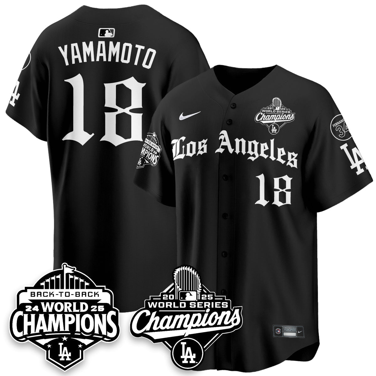 LAD 2025 World Series Champions Vapor Premier Limited Men Jersey - LA Gothic Edition - All Stitched N2