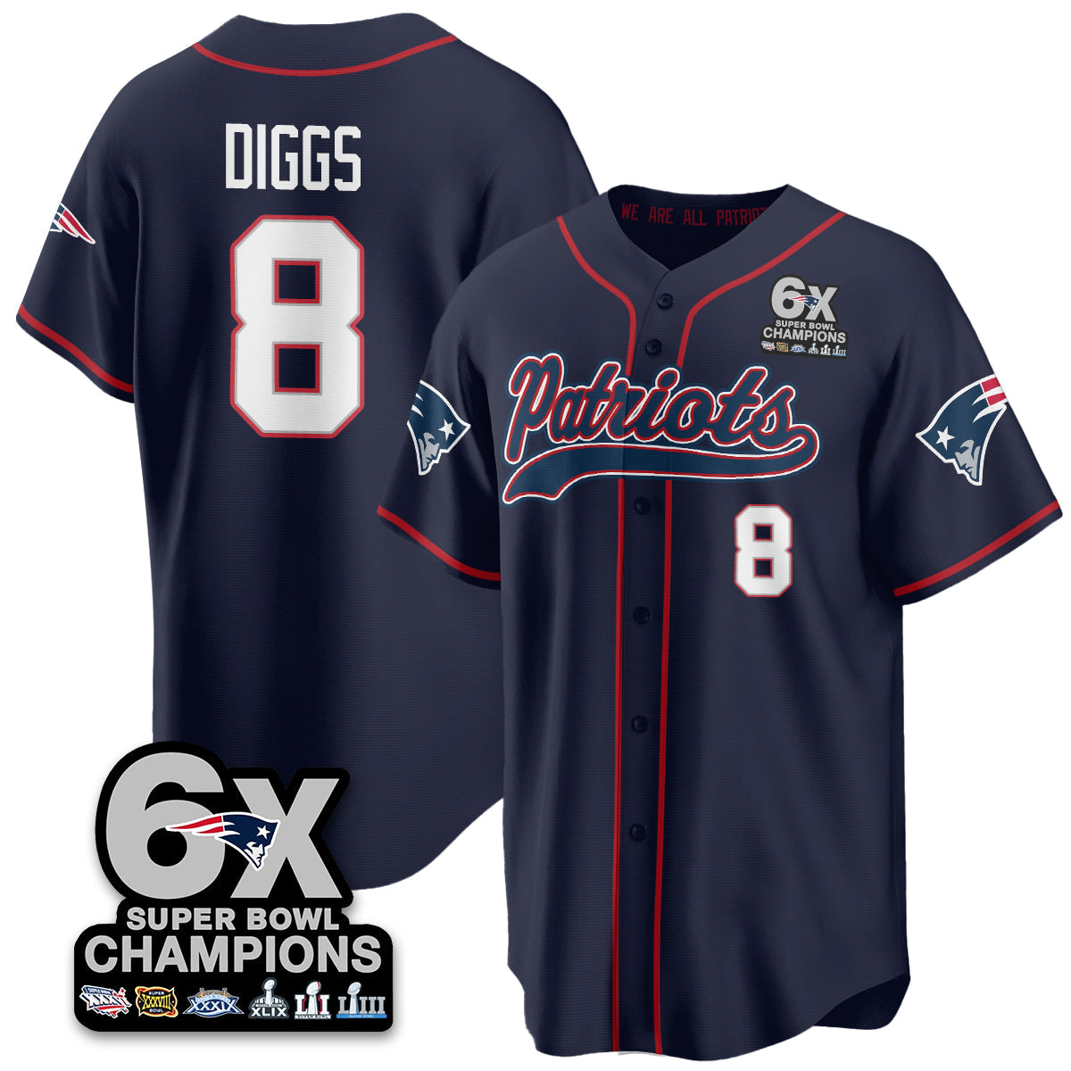 NE 6-Time Champions Patch Vapor Baseball Jersey - All Stitched