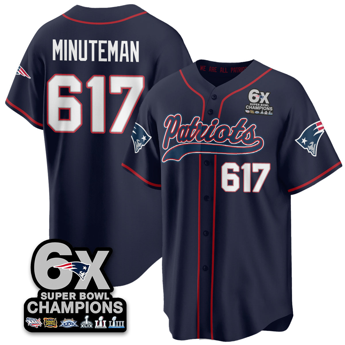NE 6-Time Champions Patch Vapor Baseball Jersey - All Stitched