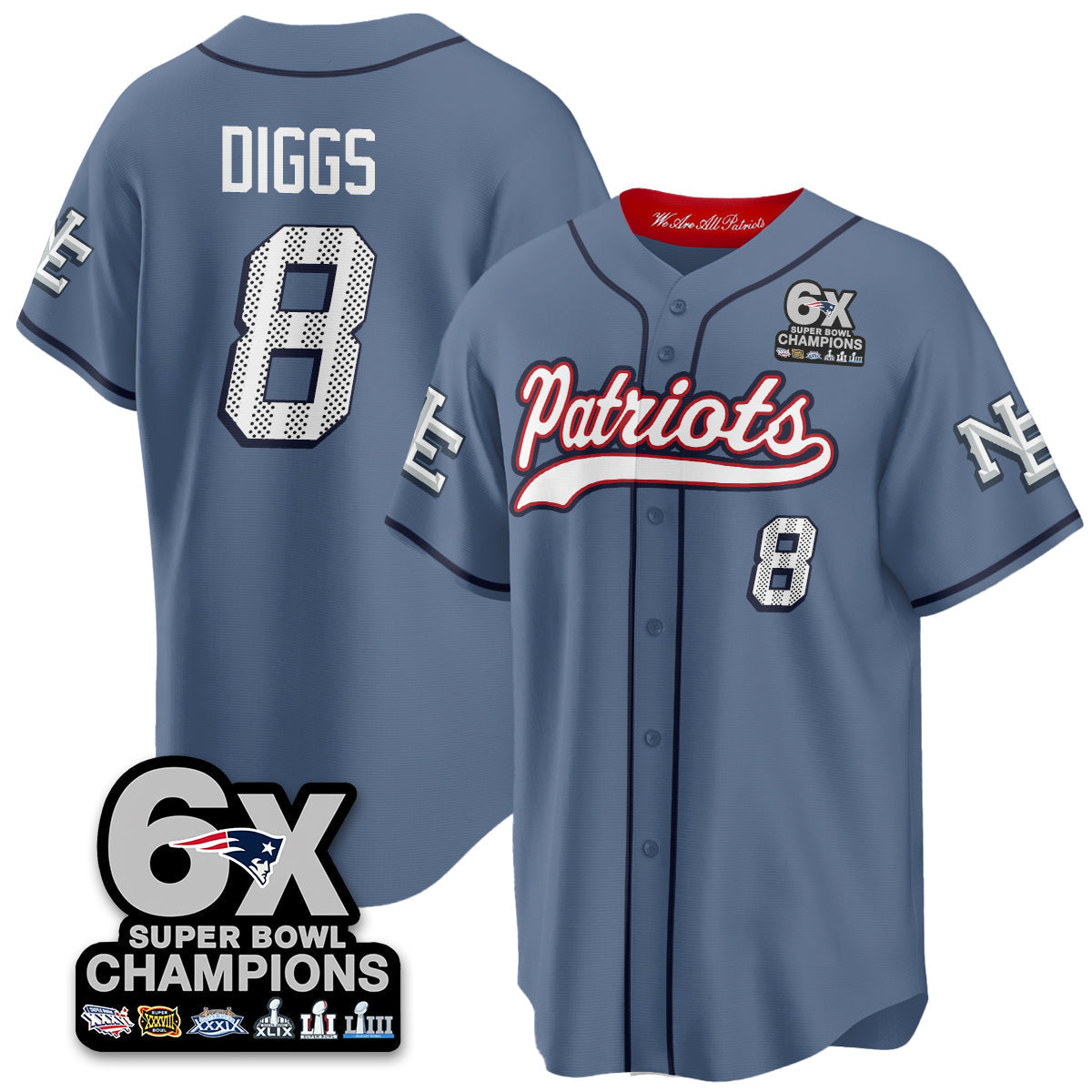 NE 6-Time Champions Patch Vapor Baseball Men Jersey - All Stitched
