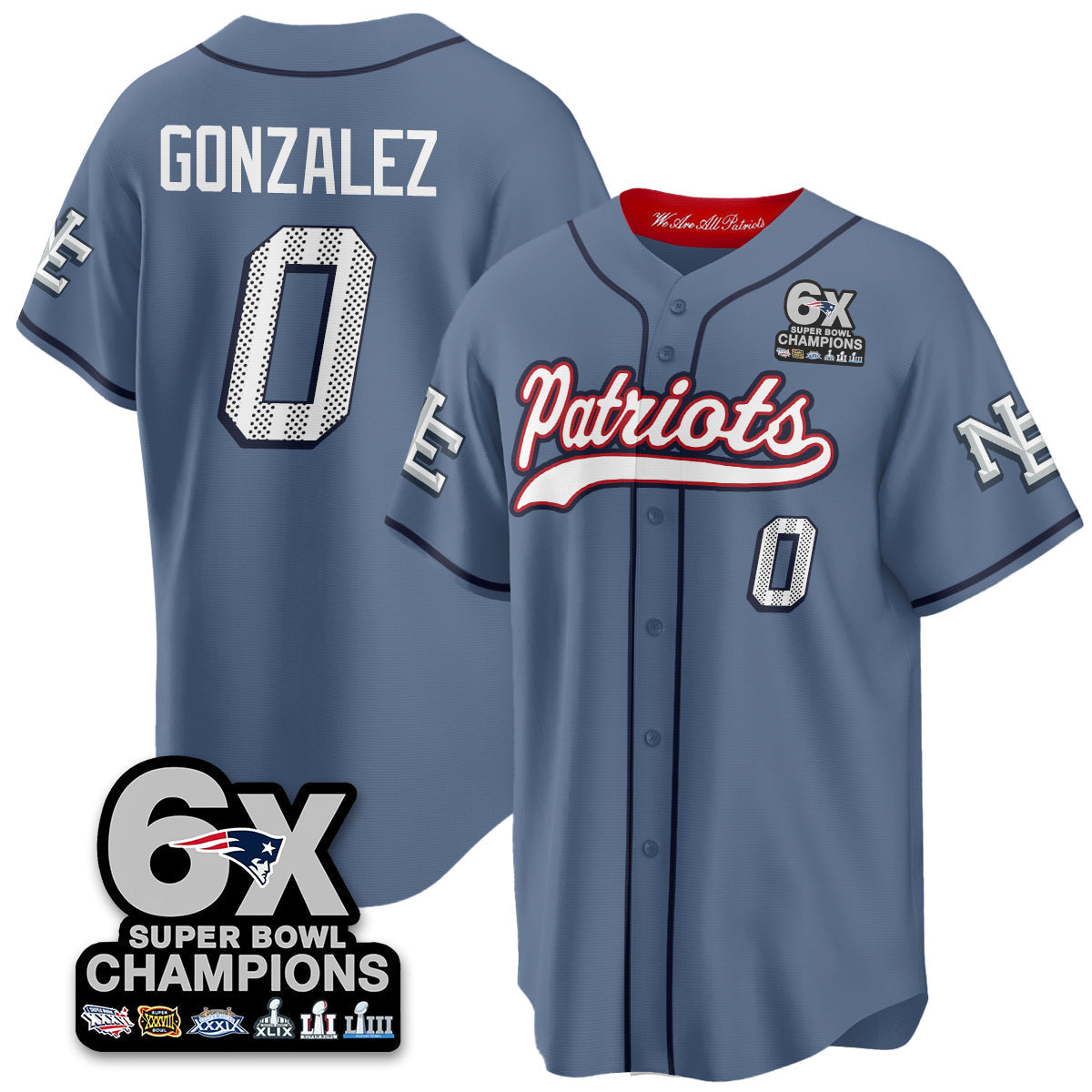 NE 6-Time Champions Patch Vapor Baseball Men Jersey - All Stitched