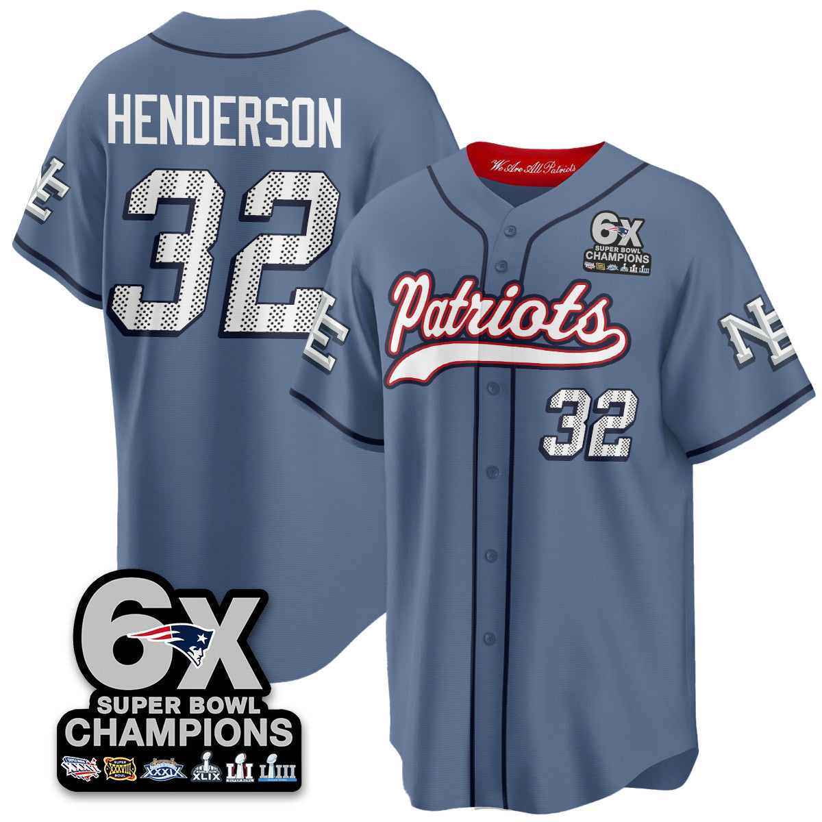 NE 6-Time Champions Patch Vapor Baseball Men Jersey - All Stitched