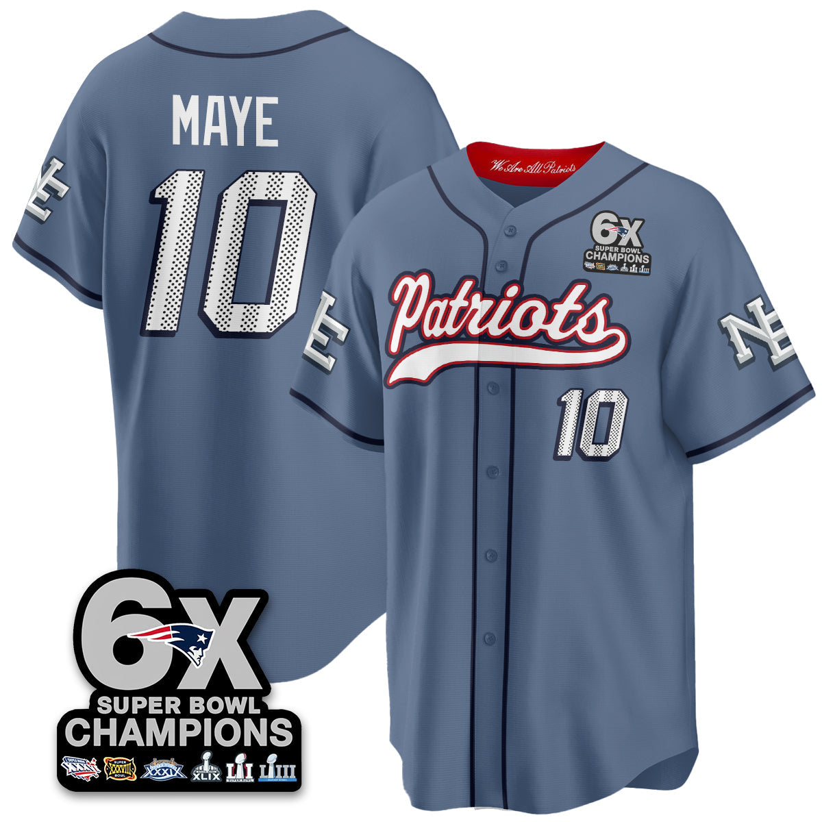 NE 6-Time Champions Patch Vapor Baseball Men Jersey - All Stitched