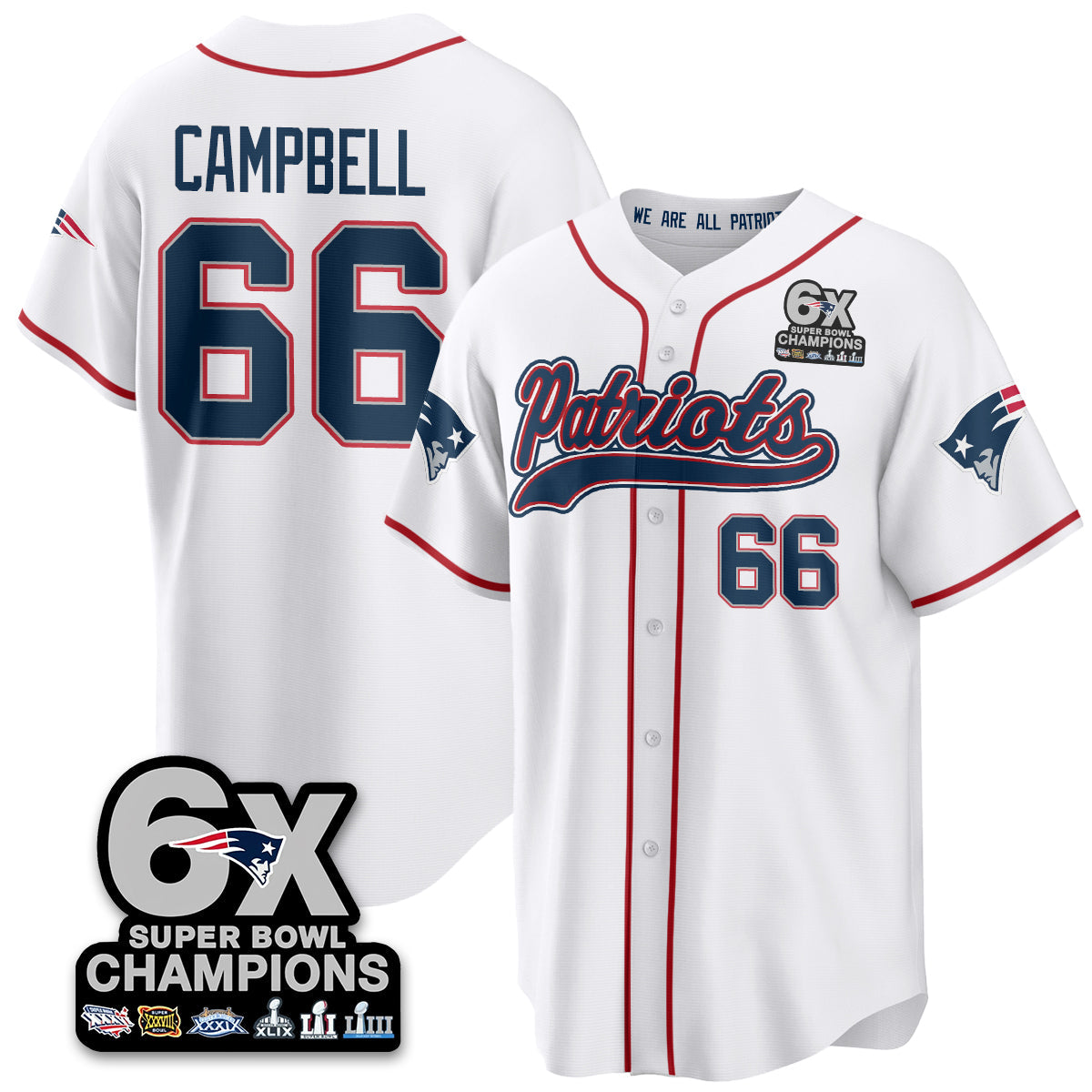 NE 6-Time Champions Patch Vapor Baseball Men Jersey - All Stitched