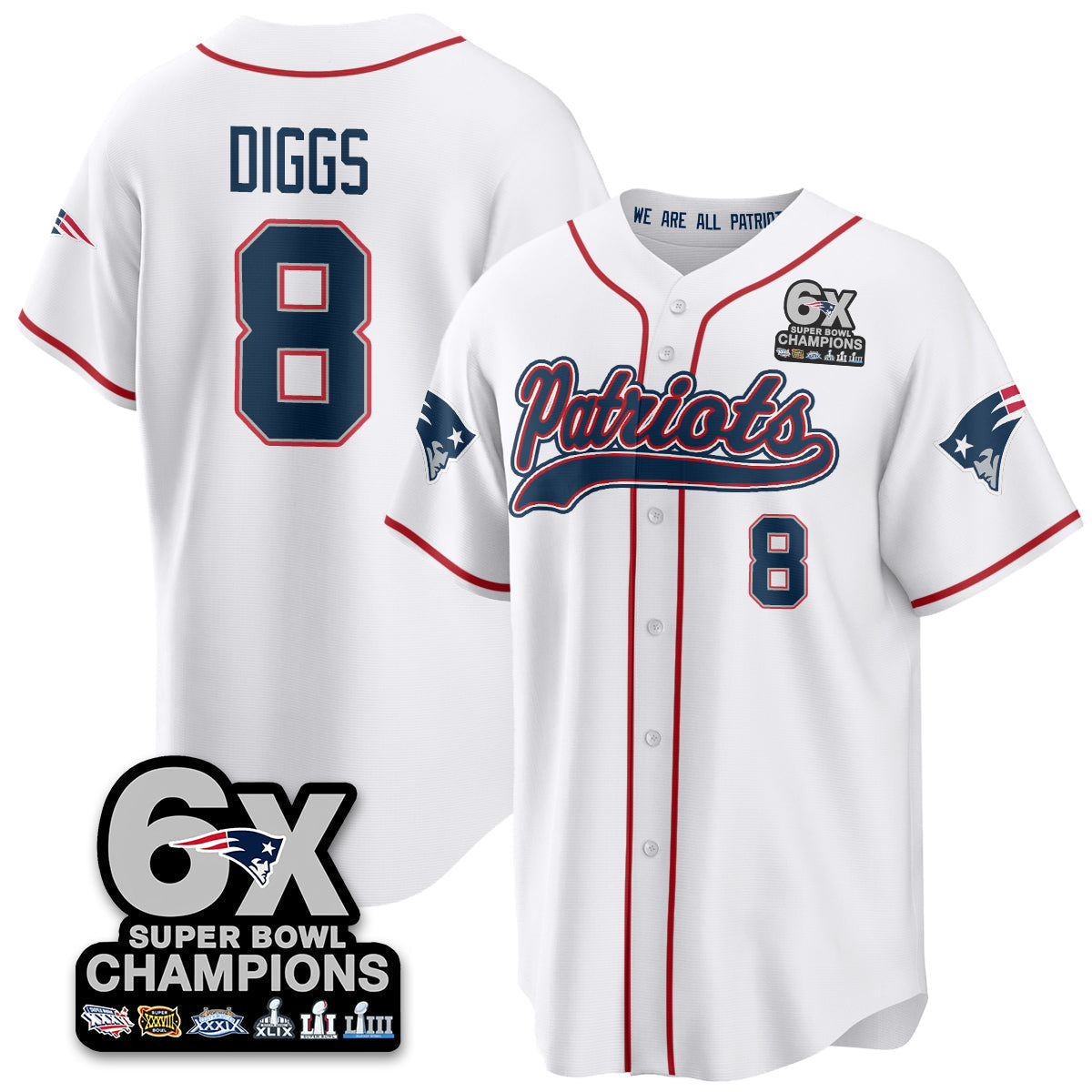 NE 6-Time Champions Patch Vapor Baseball Men Jersey - All Stitched