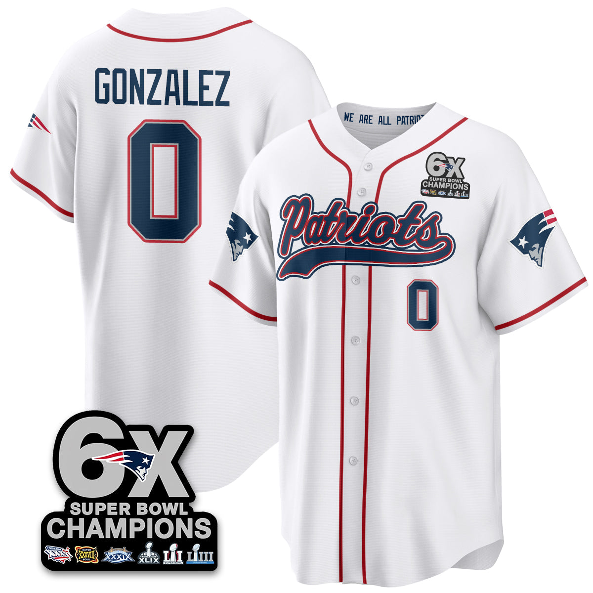 NE 6-Time Champions Patch Vapor Baseball Men Jersey - All Stitched