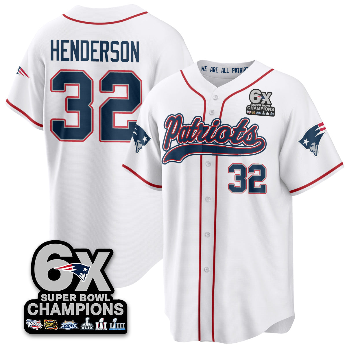NE 6-Time Champions Patch Vapor Baseball Men Jersey - All Stitched