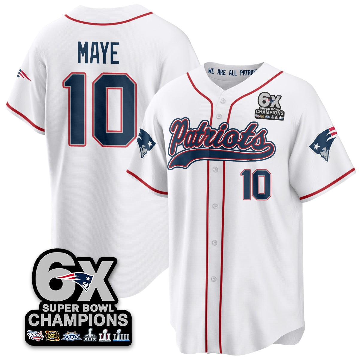 NE 6-Time Champions Patch Vapor Baseball Men Jersey - All Stitched