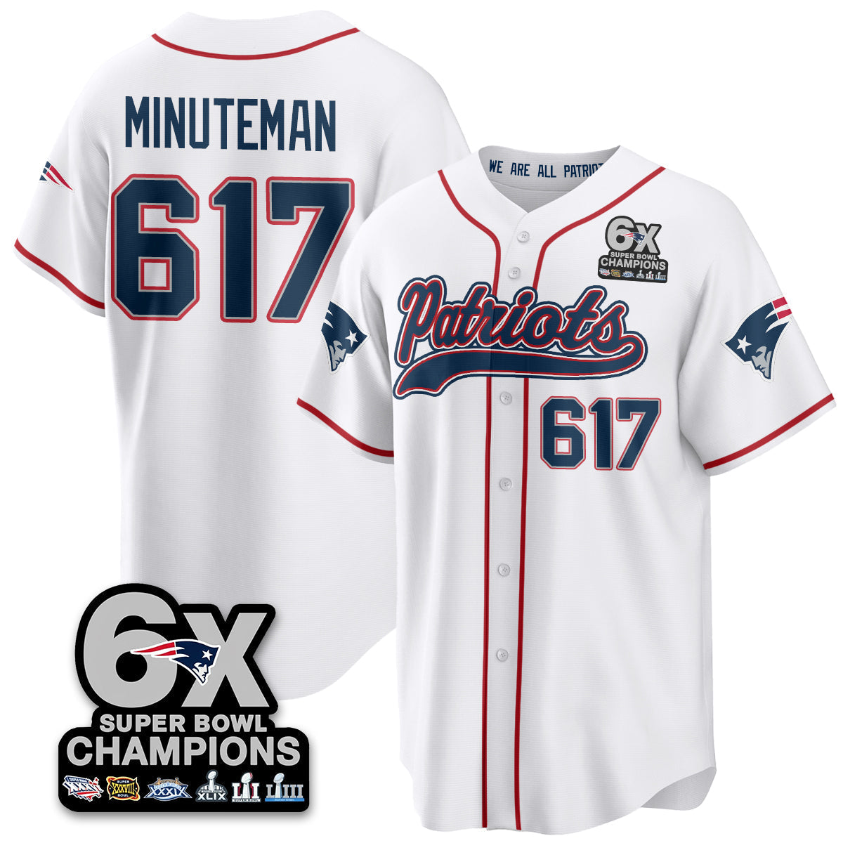 NE 6-Time Champions Patch Vapor Baseball Men Jersey - All Stitched