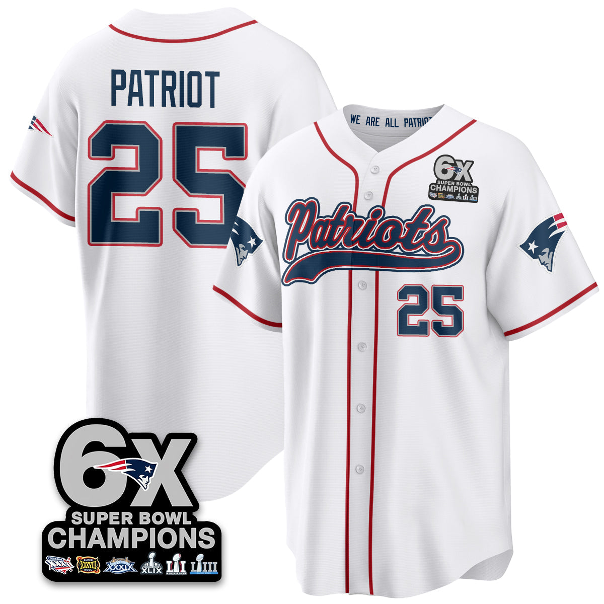 NE 6-Time Champions Patch Vapor Baseball Men Jersey - All Stitched