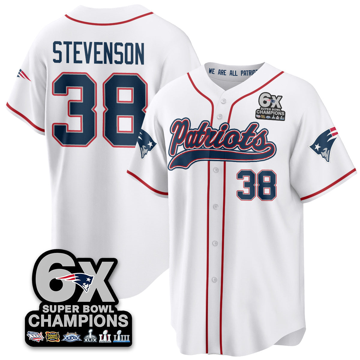 NE 6-Time Champions Patch Vapor Baseball Men Jersey - All Stitched