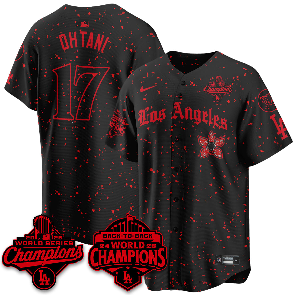 LAD 2025 World Series Champions x Stranger Things Vapor Premier Men Jersey - All Stitched