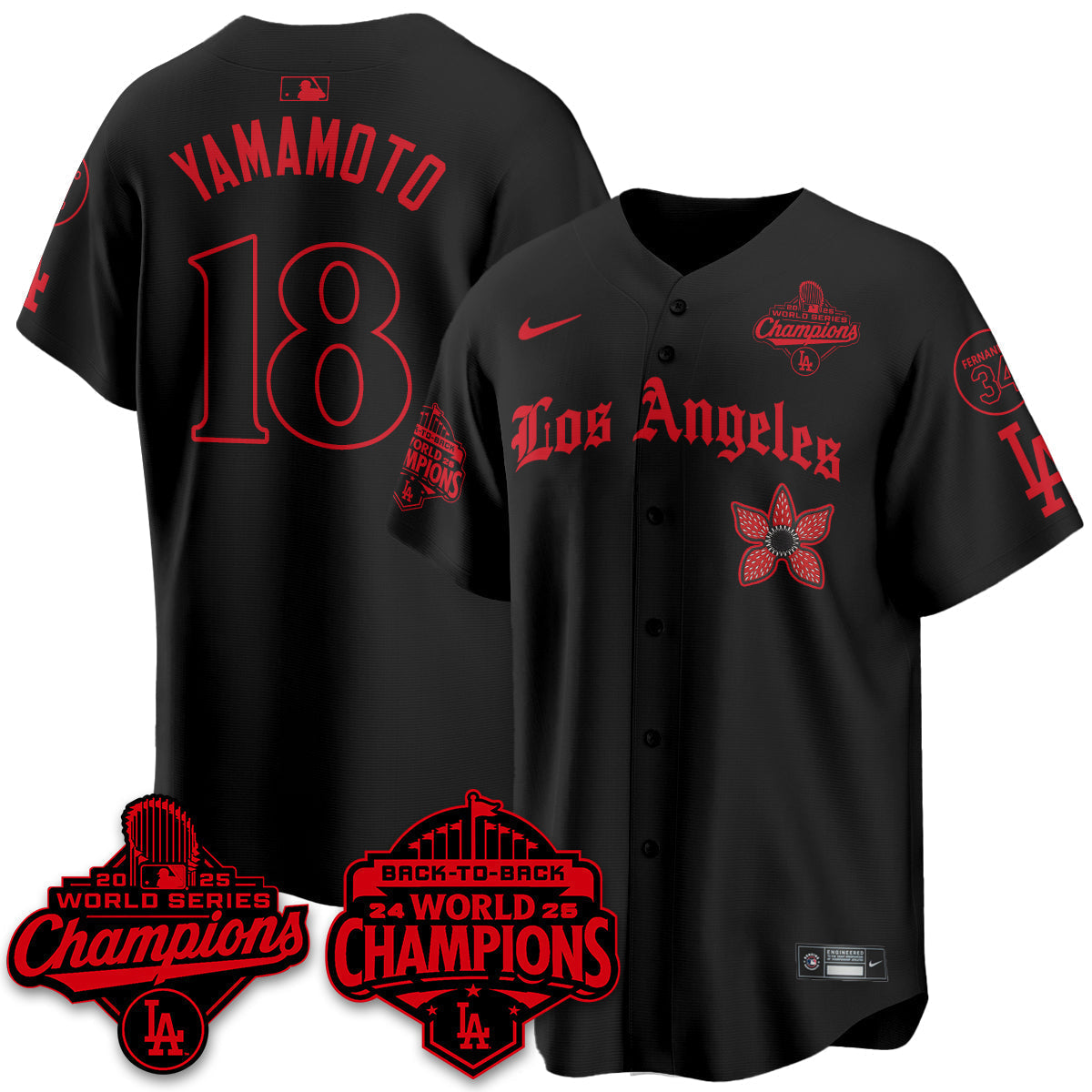 LAD 2025 World Series Champions x Stranger Things Vapor Premier Men Jersey - All Stitched