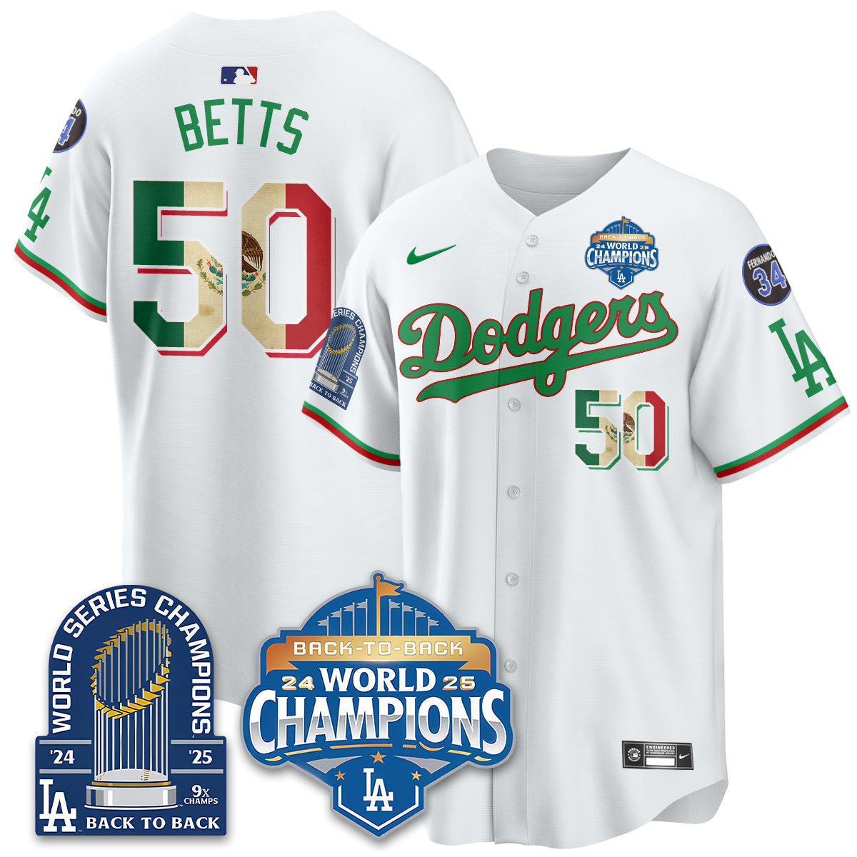 LAD Black Flag Mexico World Series Champions Jersey - 9x Champs - Stitched
