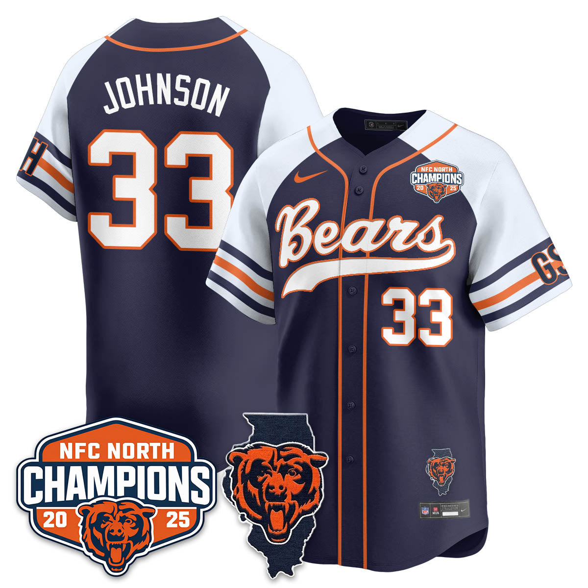 CHI  NFC North Division Champions Vapor Limited Baseball Jersey - All Stitched
