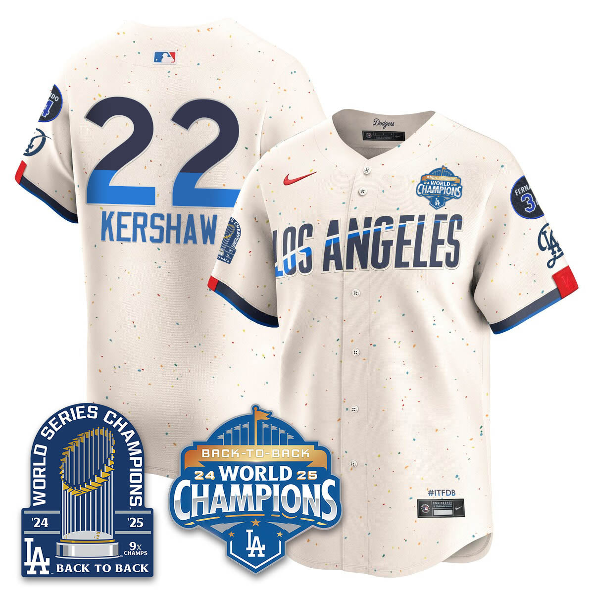 LAD 2025 World Series Champions  Gold Jersey - 9x Champs - Stitched