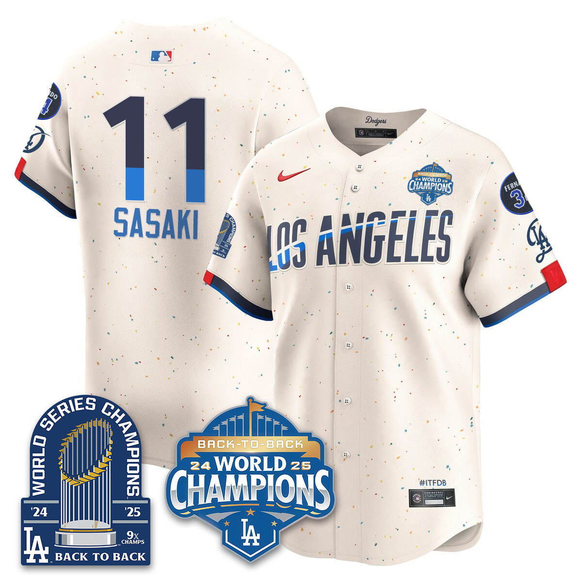 LAD 2025 World Series Champions  Gold Jersey - 9x Champs - Stitched