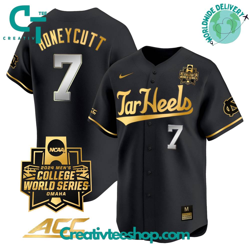 North Carolina Tar Heels 2024 College World Series Baseball Jersey - Black Gold