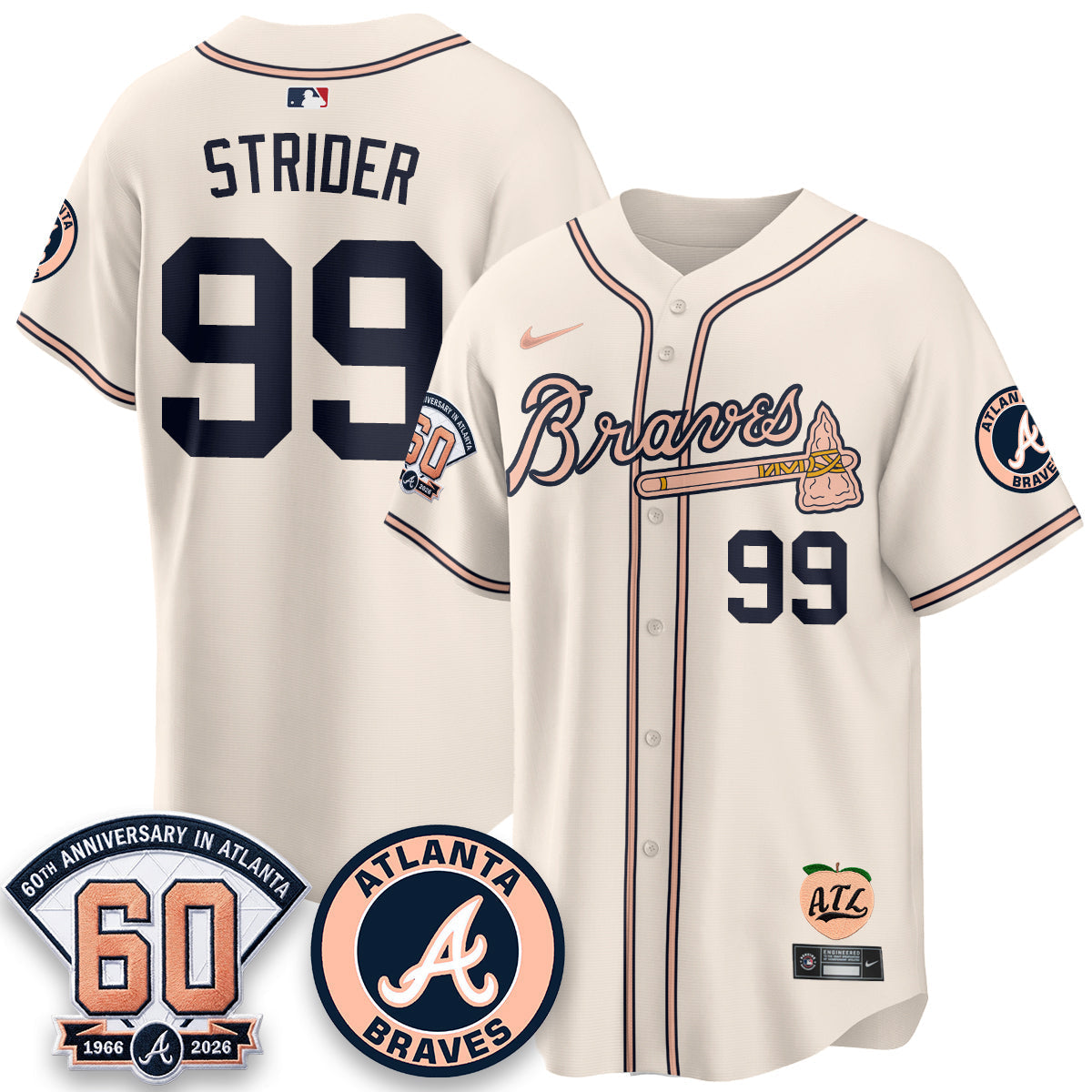 ATL 60th Anniversary Peach Edition Vapor Premier Limited Jersey - Stitched