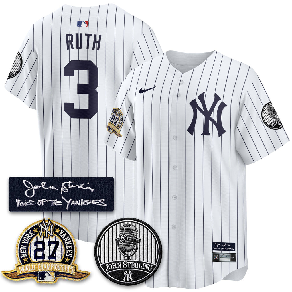 NYY John Sterling Tribute Patch Limited Gold Jersey - Stitched