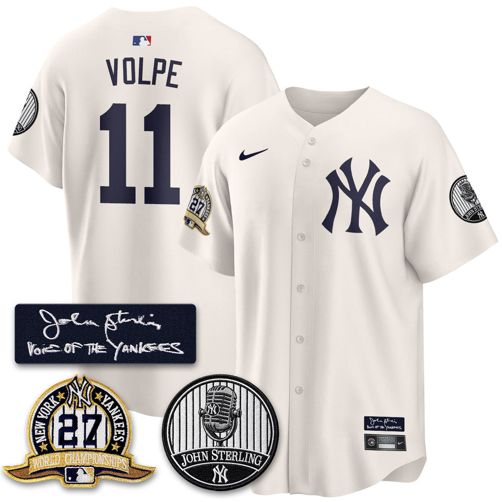 NYY John Sterling Tribute Patch Limited Gold Jersey - Stitched