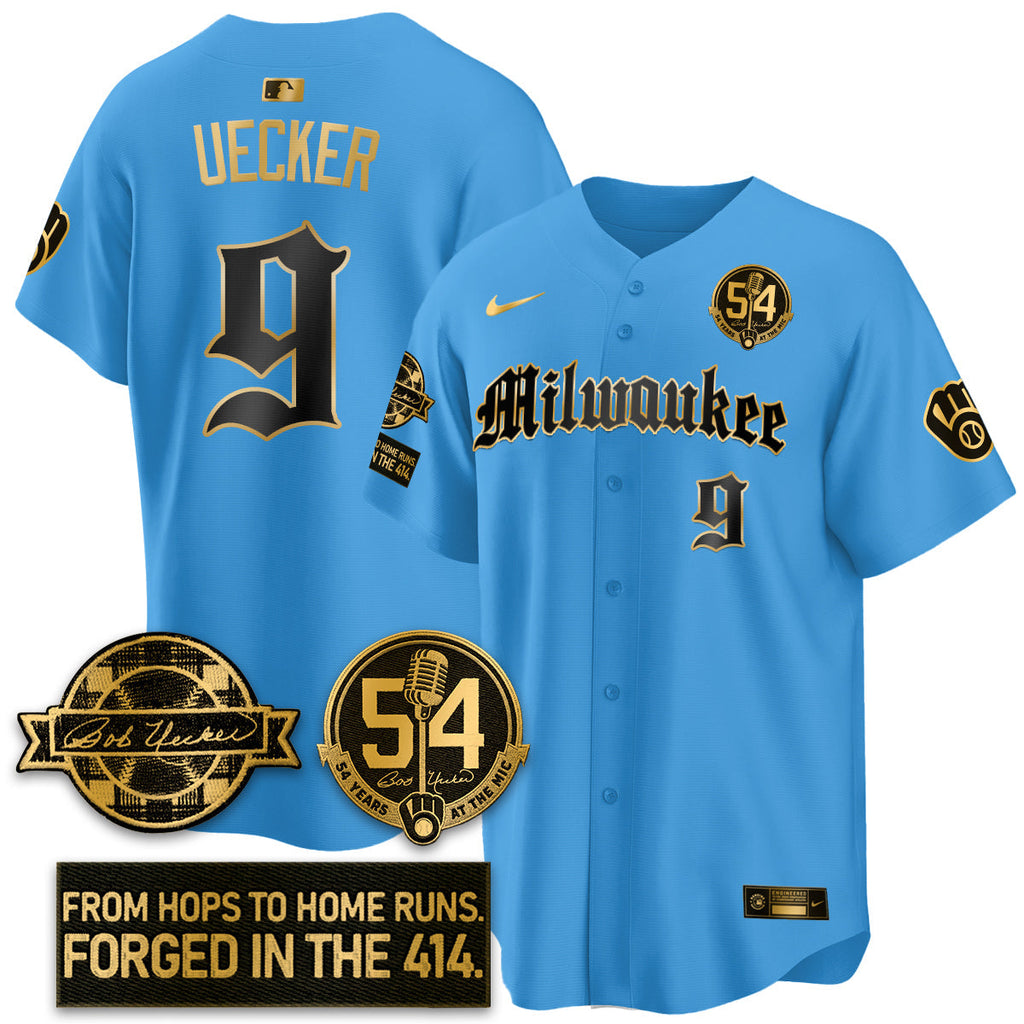 MIL Bob Uecker Patch Vapor Premier Limited Jersey - Gothic Edition - All Stitched