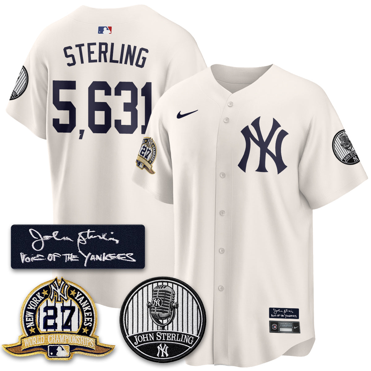 NYY John Sterling Tribute Patch Limited Gold Jersey - Stitched