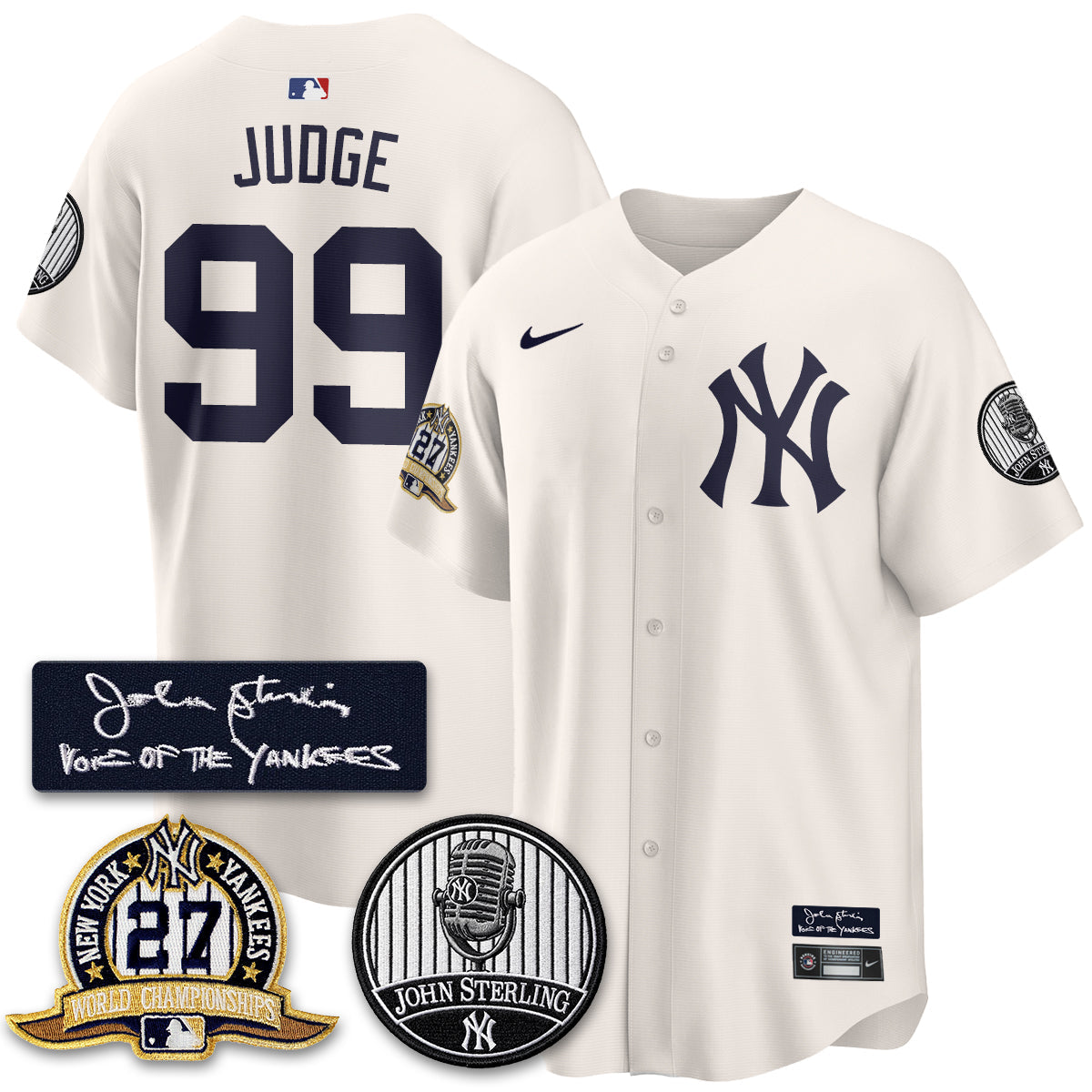 NYY John Sterling Tribute Patch Limited Gold Jersey - Stitched