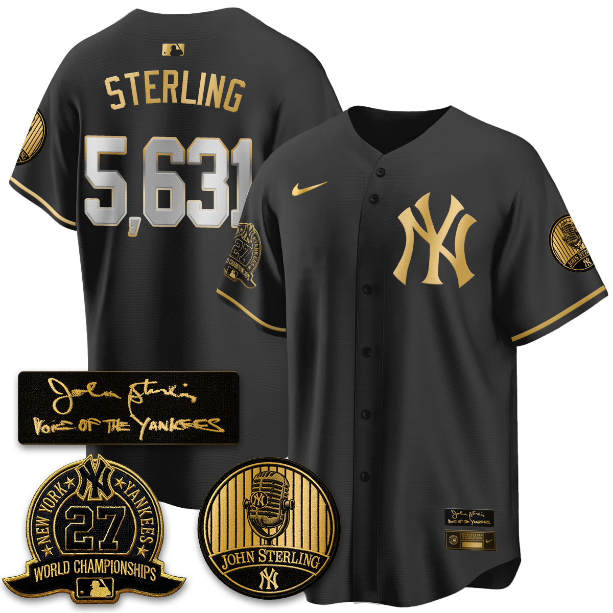 NYY John Sterling Tribute Patch Limited Gold Jersey - Stitched