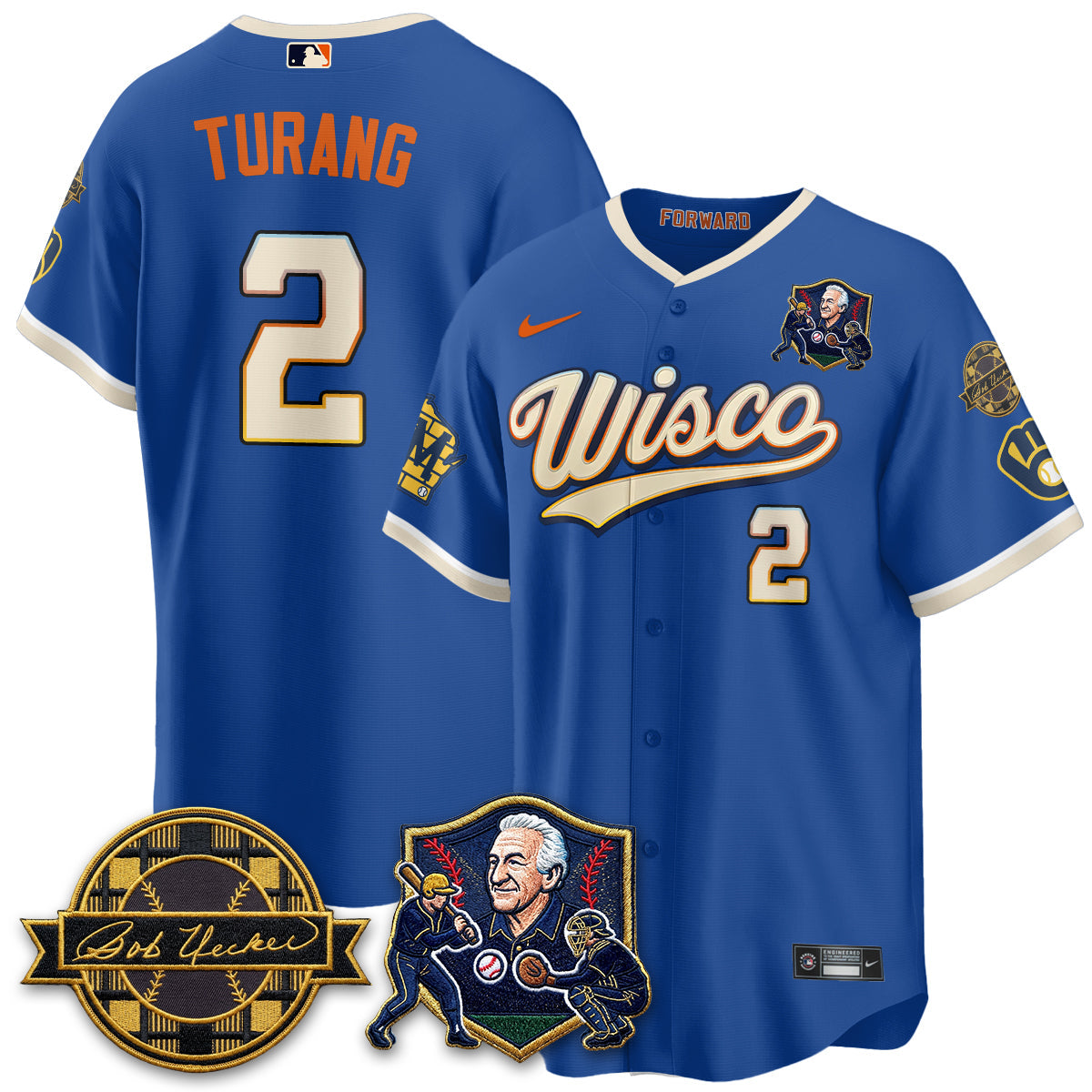 MIL Bob Uecker - 54 SSs for Brewers' Vapor Limited City Connect Jersey - All Stitched