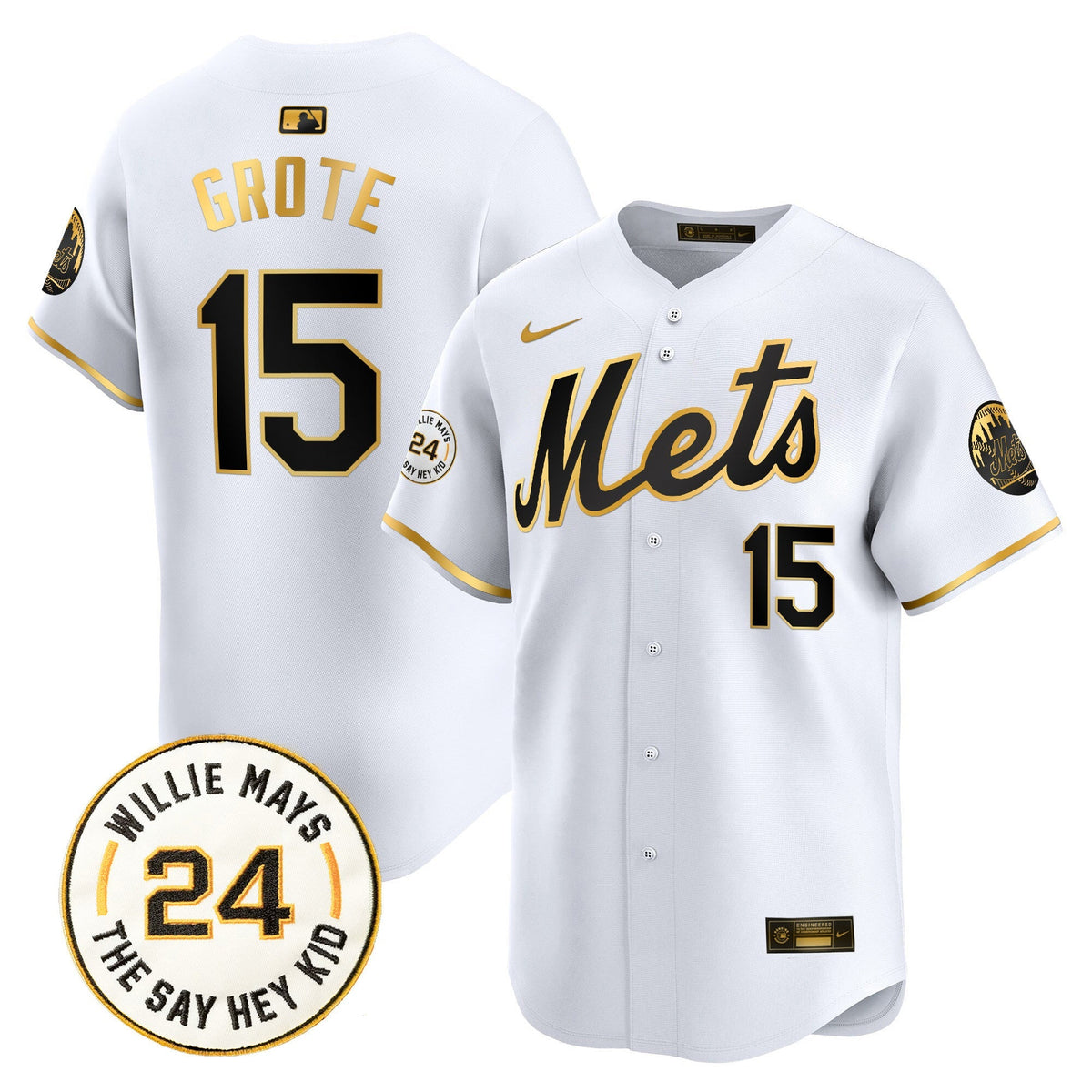 Mets Willie Mays Patch Vapor Premier Limited Jersey - Stitched