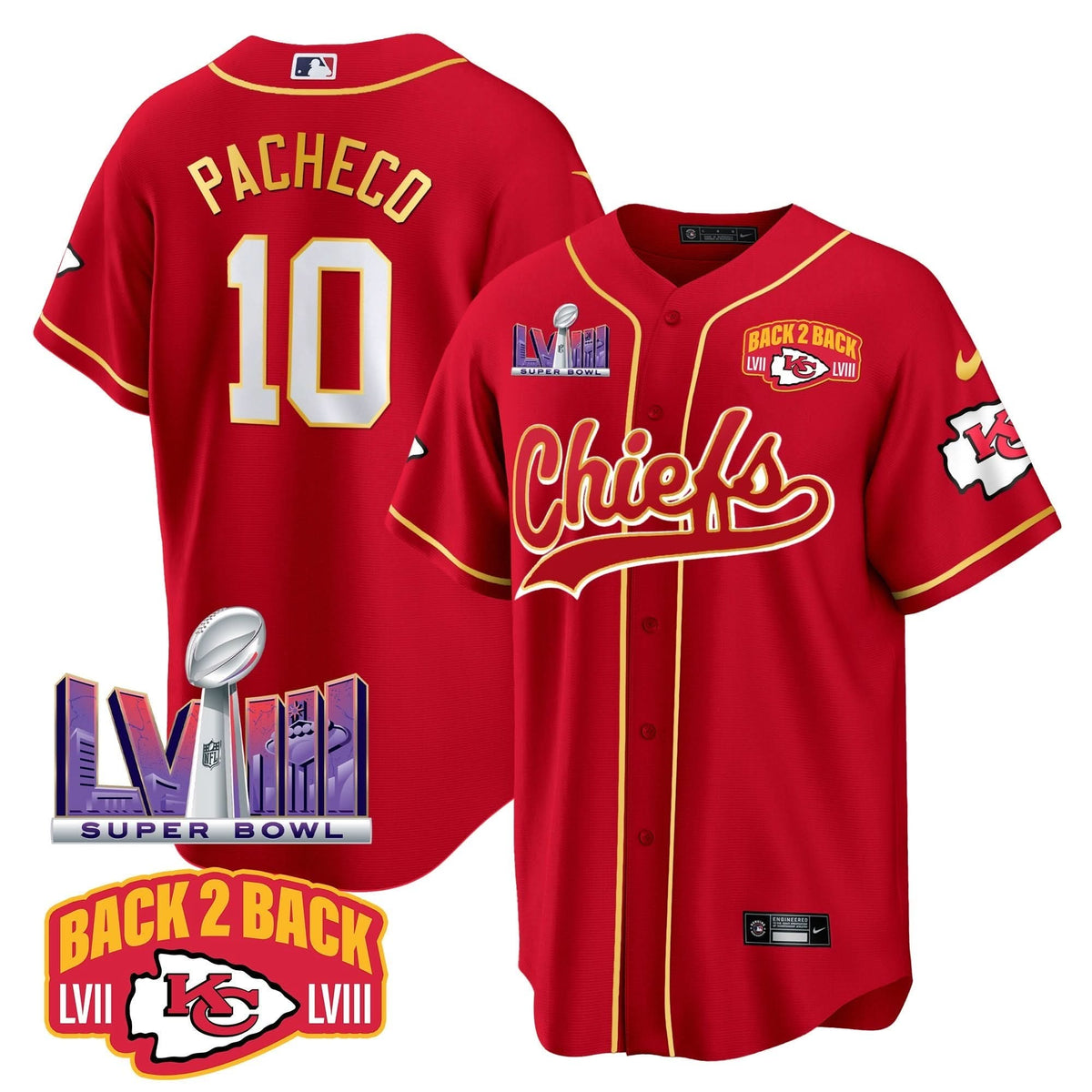Chiefs Super Bowl LVIII & Back 2 Back Patch Baseball Men Jersey - All Stitched