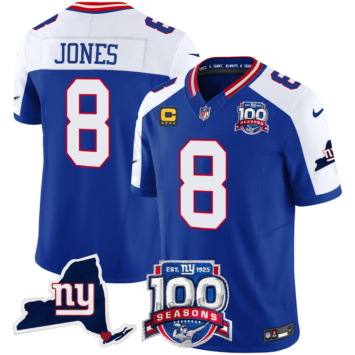 Men's New York Giants 100th Season & State Patch Vapor Limited Jersey - All Stitched