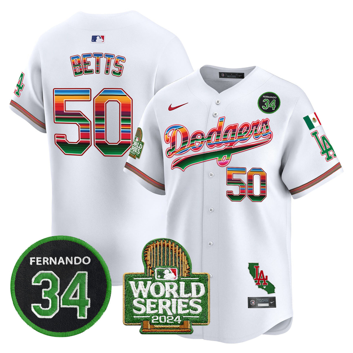 Men's Dodgers Mexico Fernando Memorial & 2024 World Series Patch Vapor Premier Limited Jersey - All Stitched