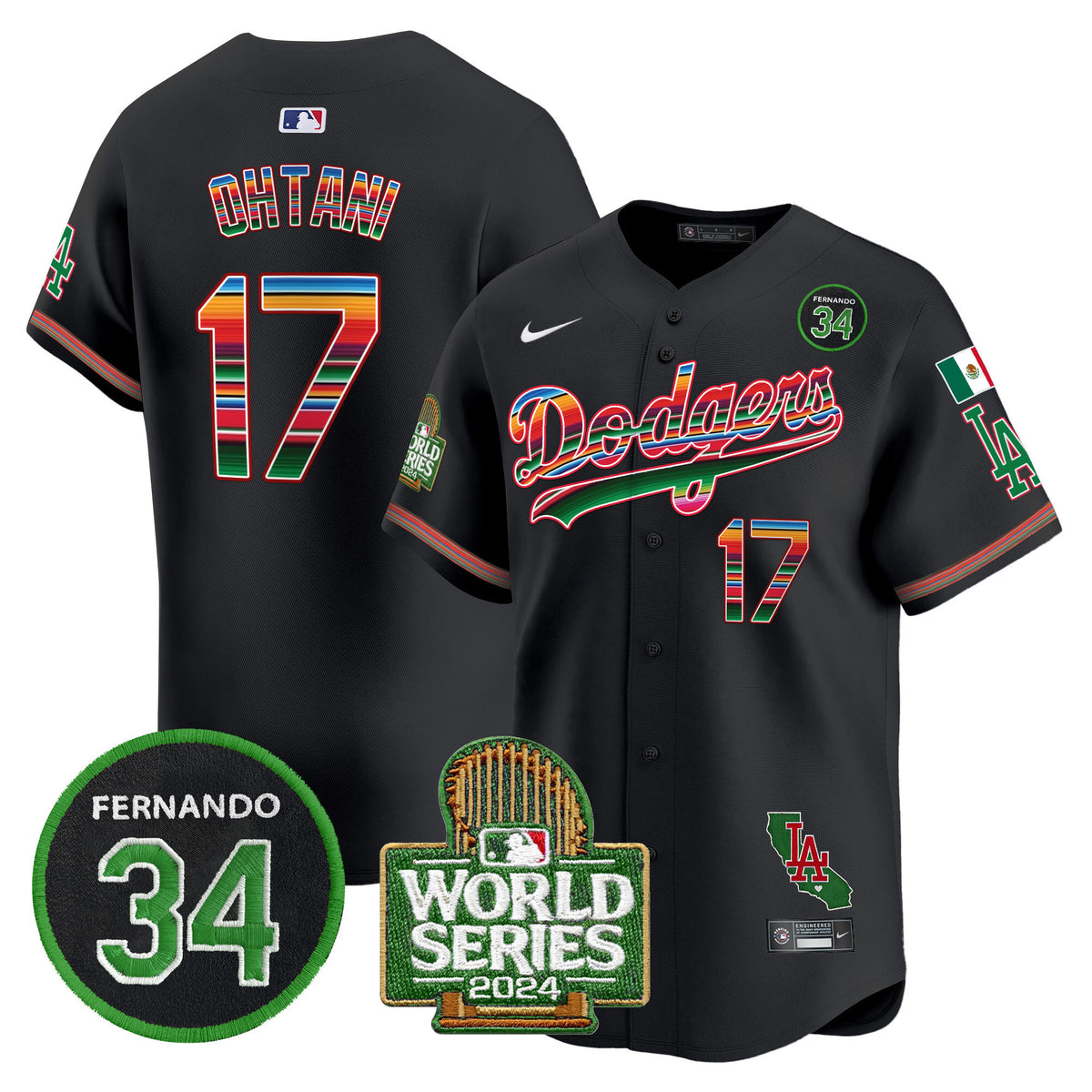 Men's Dodgers Mexico Fernando Memorial & 2024 World Series Patch Vapor Premier Limited Jersey - All Stitched