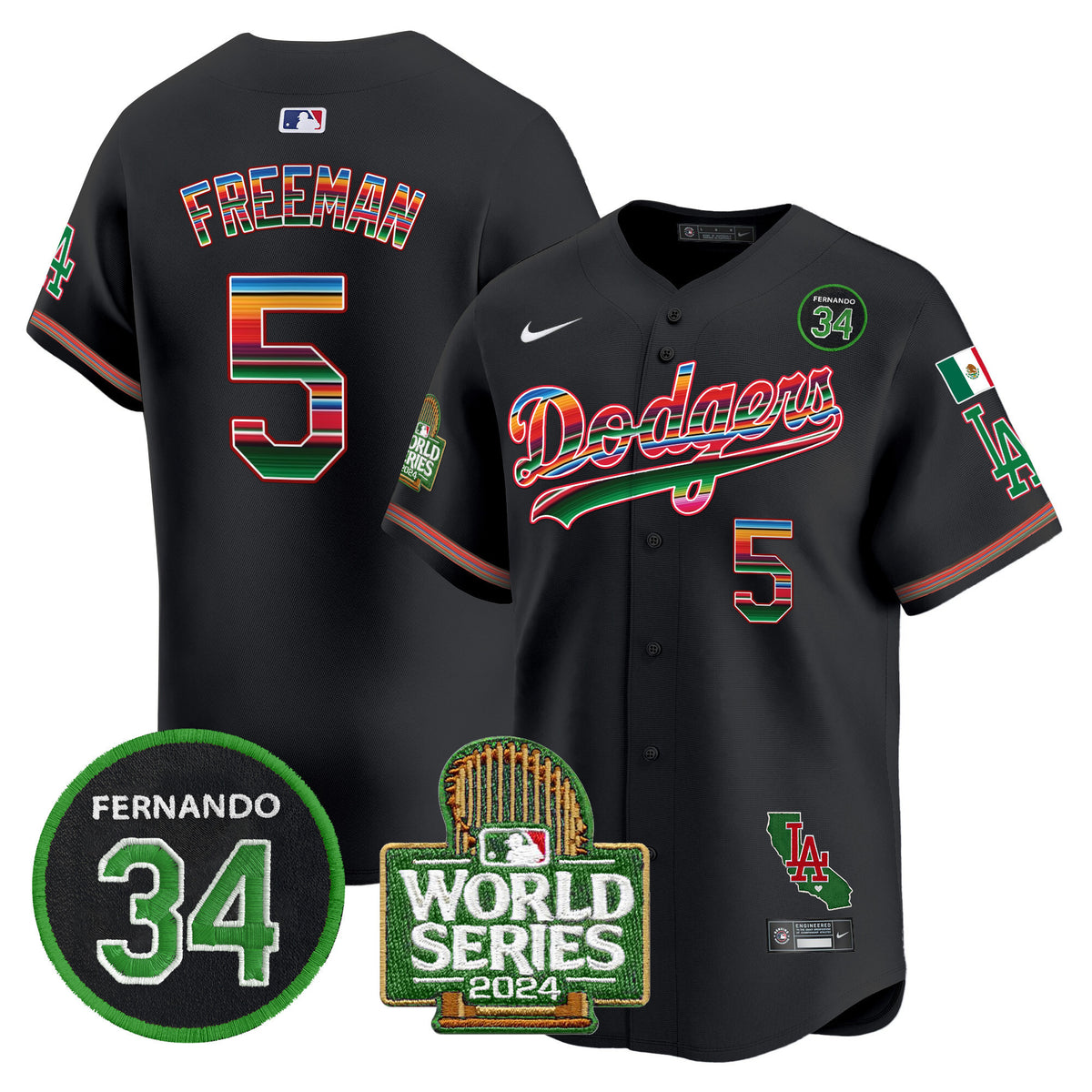 Men's Dodgers Mexico Fernando Memorial & 2024 World Series Patch Vapor Premier Limited Jersey - All Stitched