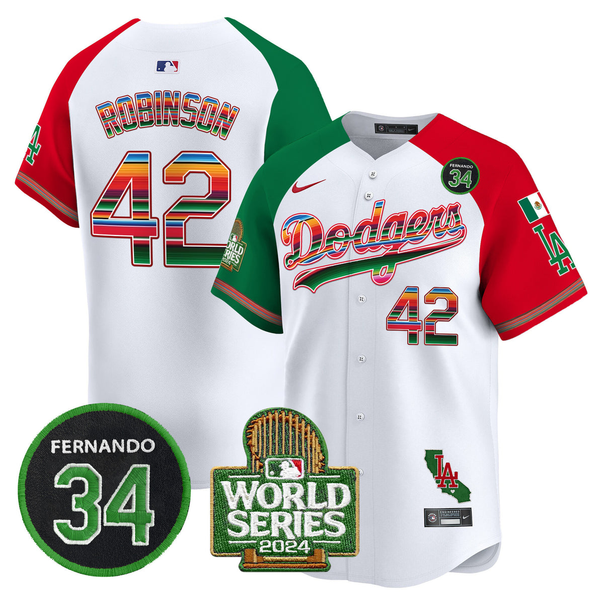 Men's Dodgers Mexico Fernando Memorial & 2024 World Series Patch Vapor Premier Limited Jersey - All Stitched