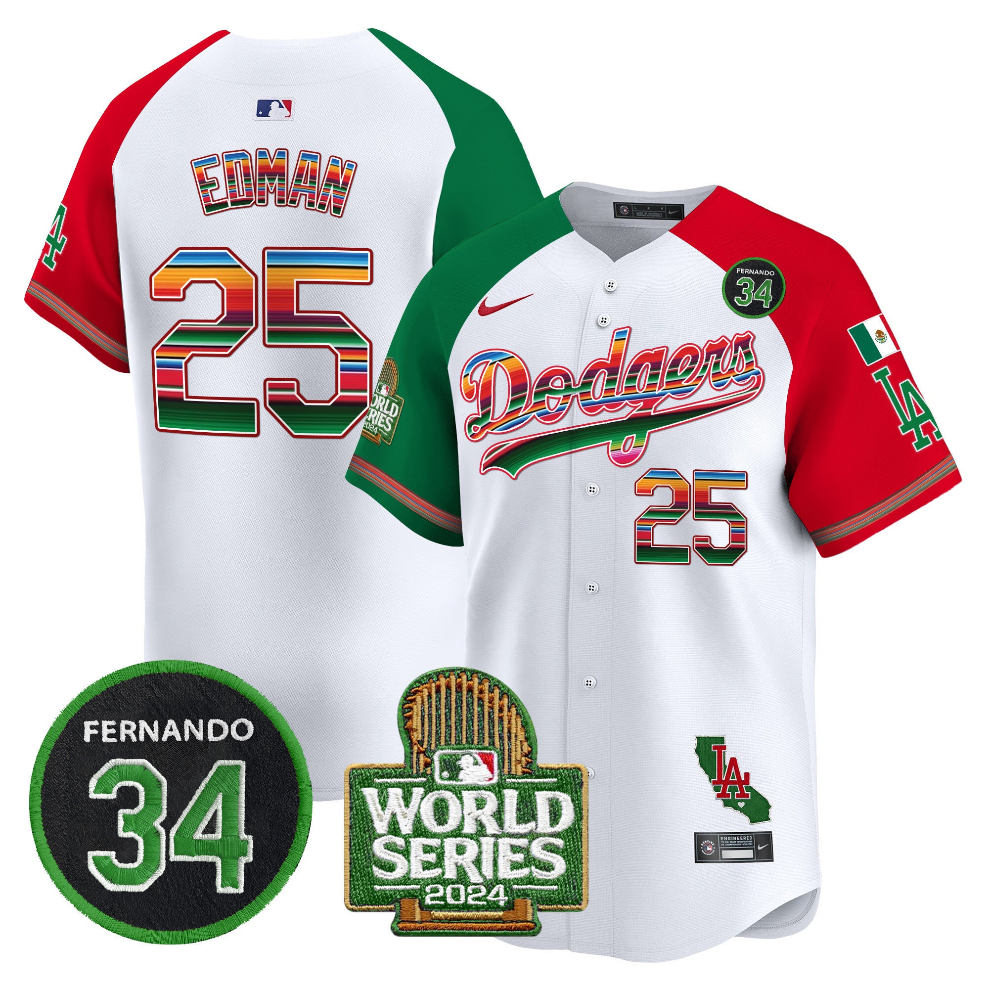 Men's Dodgers Mexico Fernando Memorial & 2024 World Series Patch Vapor Premier Limited Jersey - All Stitched