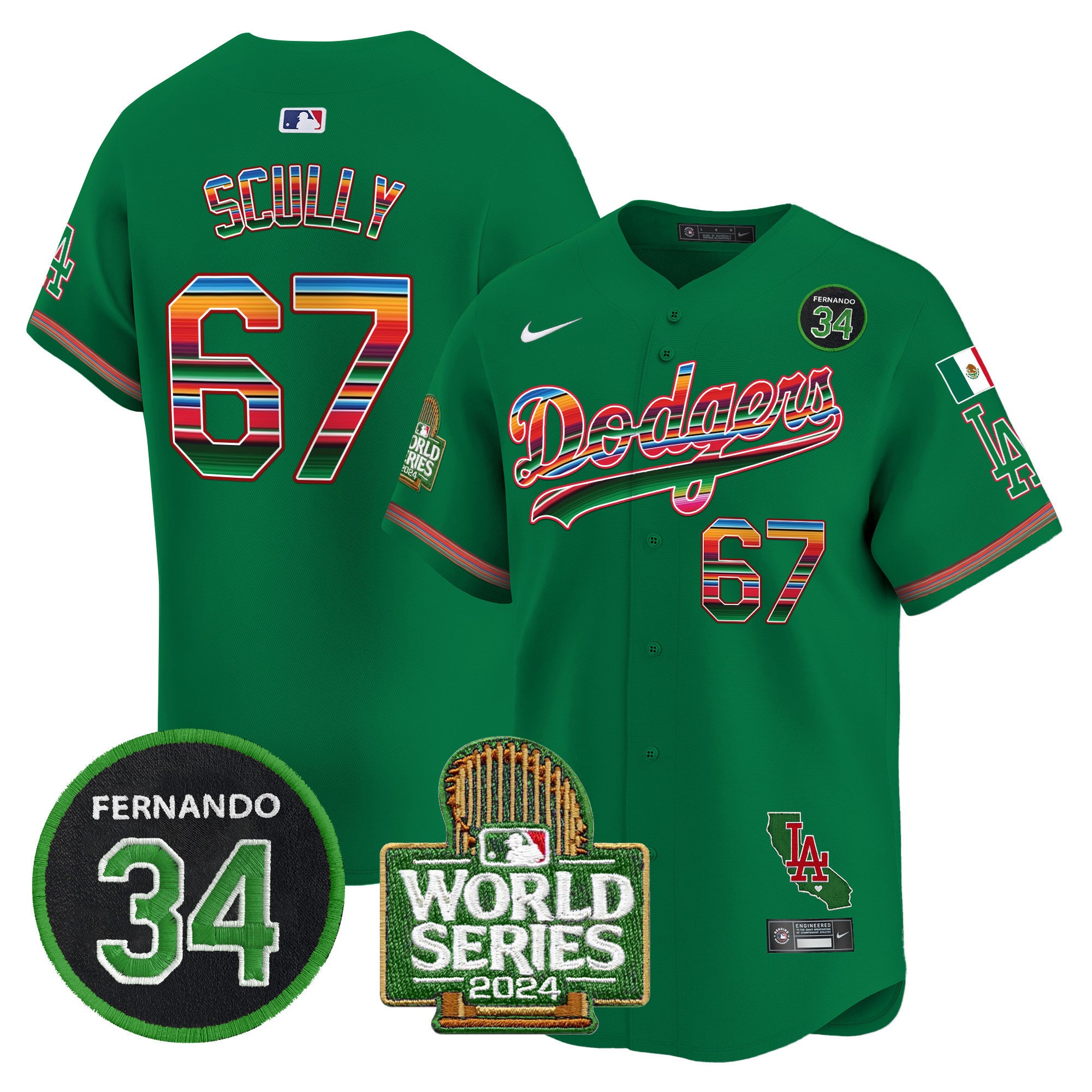Men's Dodgers Mexico Fernando Memorial & 2024 World Series Patch Vapor Premier Limited Jersey - All Stitched