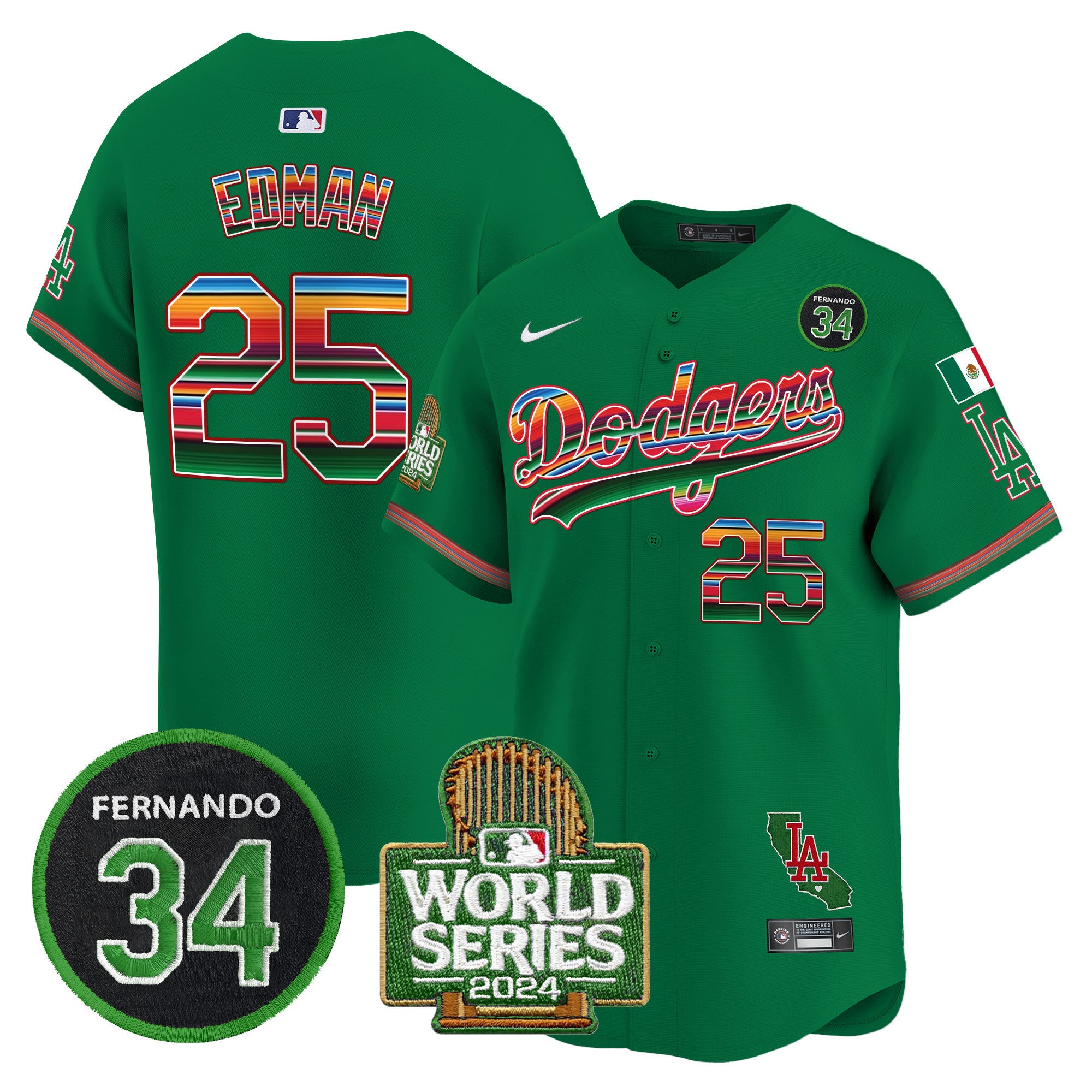 Men's Dodgers Mexico Fernando Memorial & 2024 World Series Patch Vapor Premier Limited Jersey - All Stitched